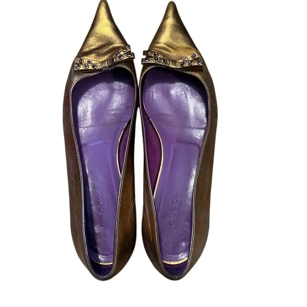 Gucci Gold Flats with Metallic Toe Cap